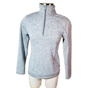 Eddie Bauer W Sz S 1/2 Zip Pullover Shirt Sweatshirt Gray Plaid Black Collar